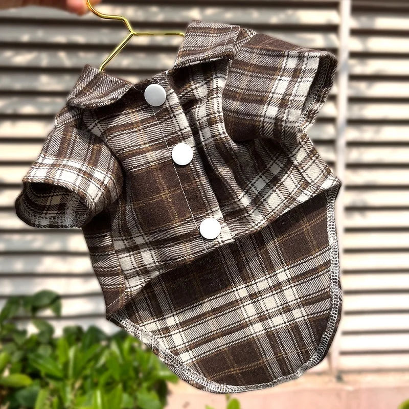 Classic Dog T-Shirt with D-Ring Fashion Dog Clothes Spring Puppy Coat Cute Plaid Cat Shirt Pet Costumes Bichon Frise Dog Apparel