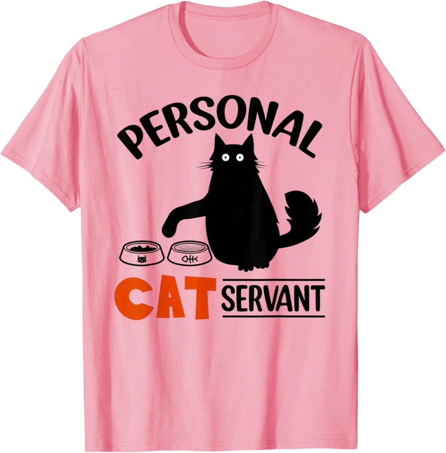 Vintage Cartoon Black Cat Personal Cat Servant Print T-shirt Men Women Pet Lover Cotton Short Sleeve Street Daily Tops