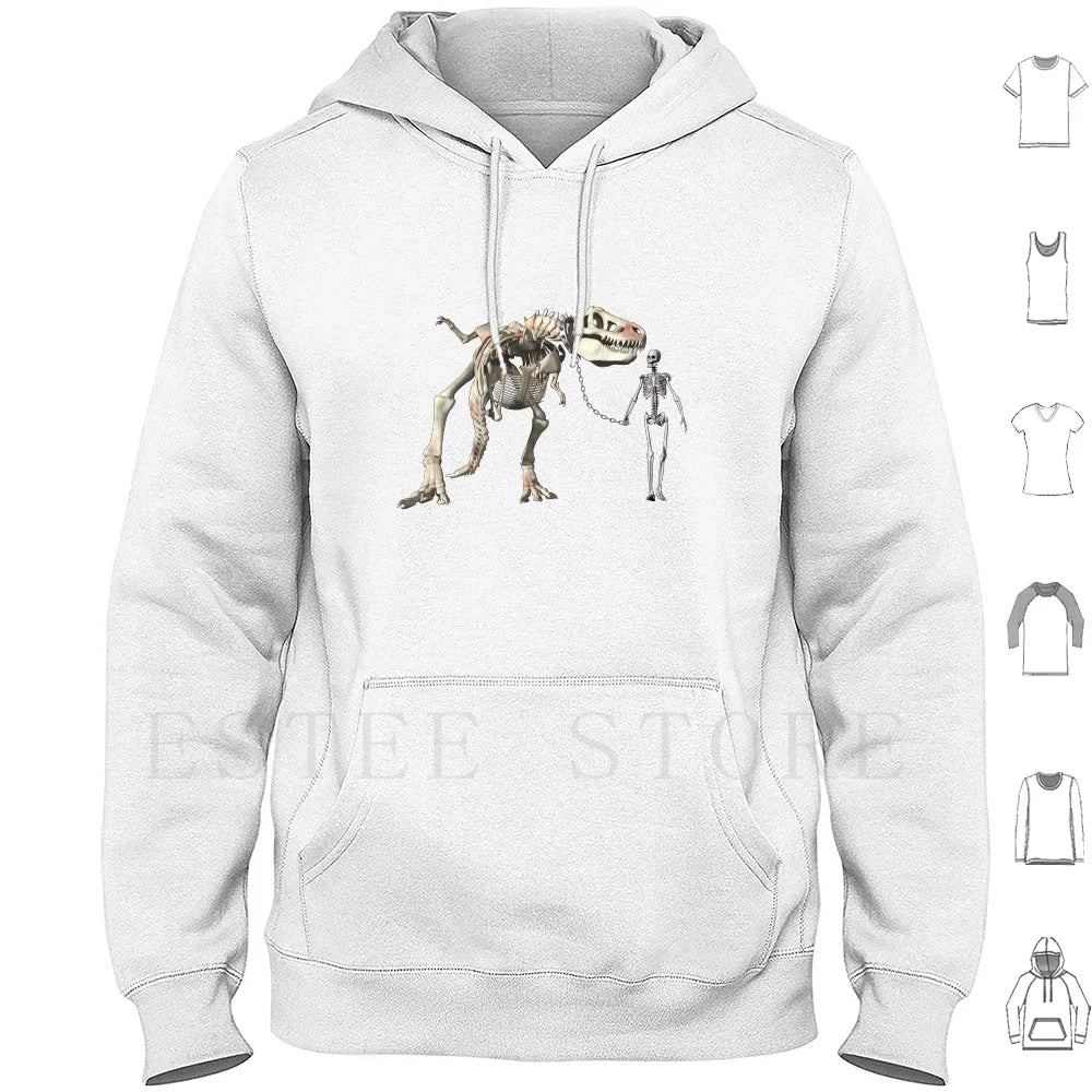 Walking The Pet Hoodie Long Sleeve Bones Cool Dinosaur Fun Funny Geek Humor Man Pet Skeleton Skeletons