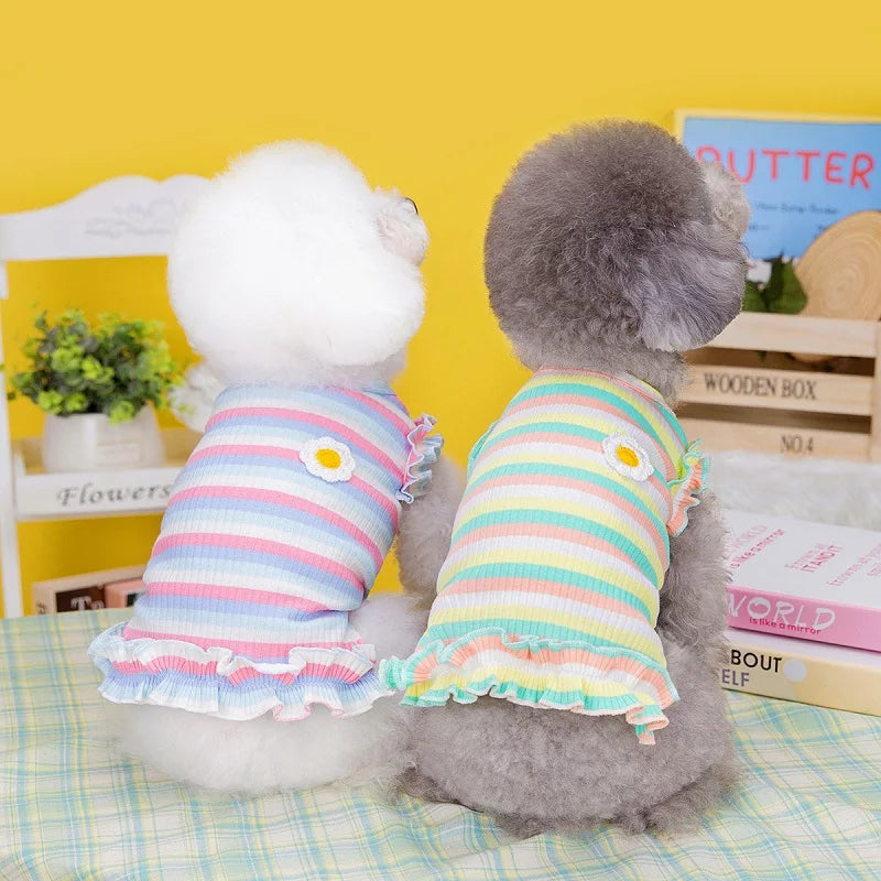Dog Clothes Summer Pet Vest Dog Knitted Dresses Cooling Striped Dog T Shirt Chihuahua Bichon Clothing Kitten Puppy Dog Apparel