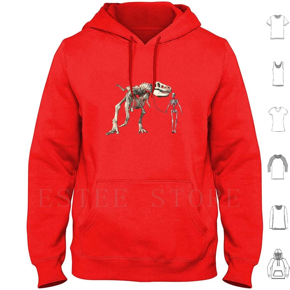 Walking The Pet Hoodie Long Sleeve Bones Cool Dinosaur Fun Funny Geek Humor Man Pet Skeleton Skeletons