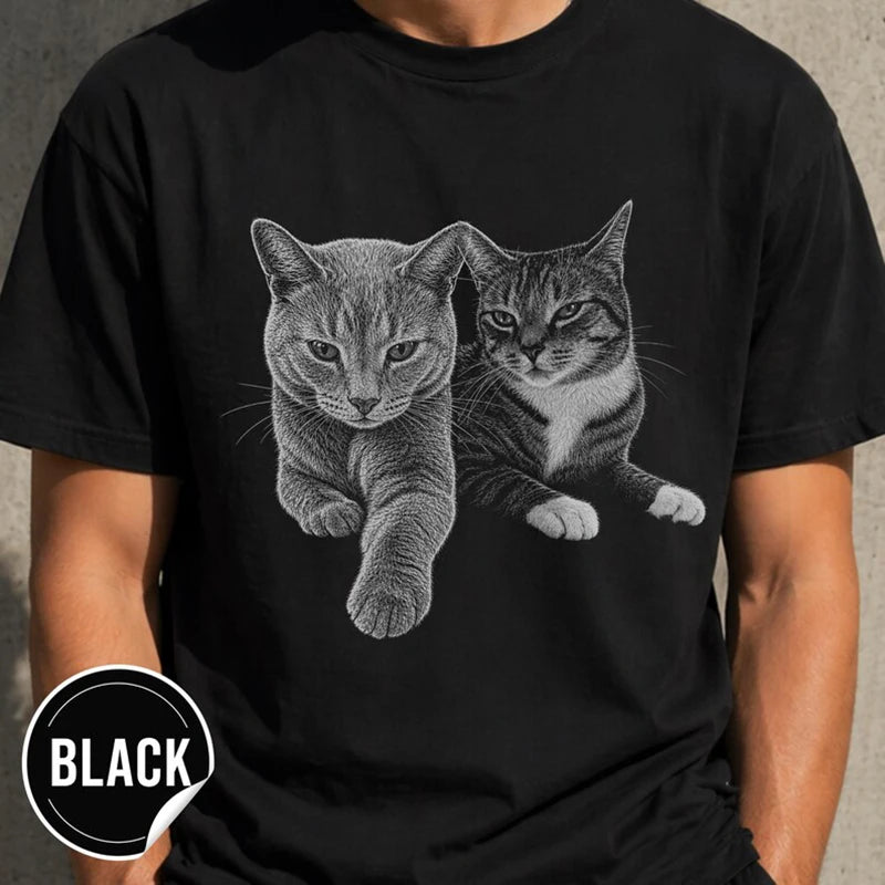 Custom Cat Portrait T Shirt Personalized Pet Memorial Design Short Sleeve Loose Comfort Daily Wear For Cat Lover
