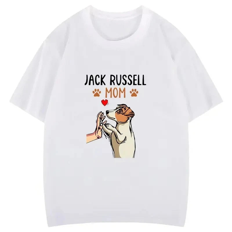 Jack Russell Terrier Mom Cute Dog Mama T-Shirt Funny Printed Blouse Women Clothing Creative Popular Aesthetics Tops Personality